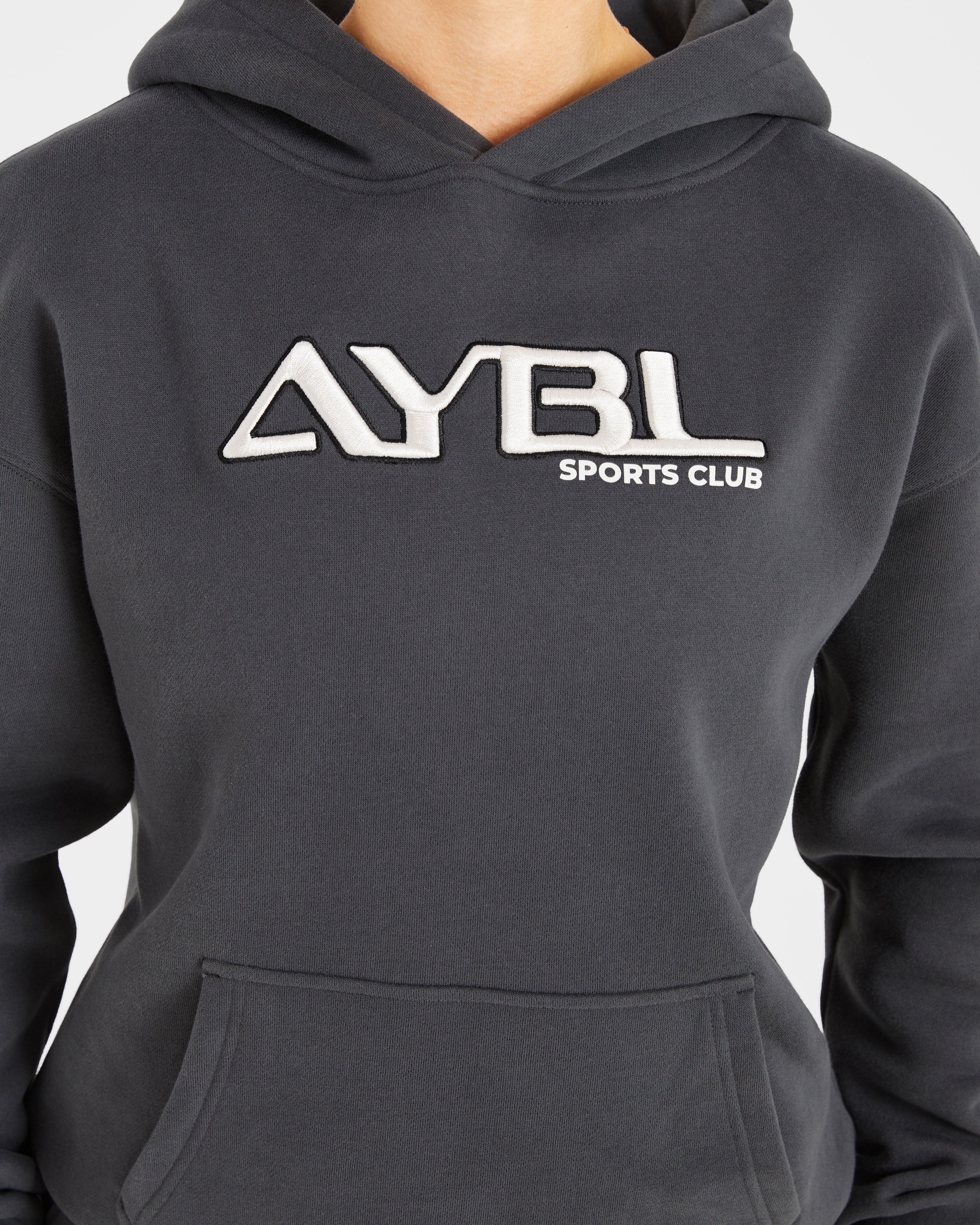 Retro Embroidered Oversized Hoodie - Charcoal