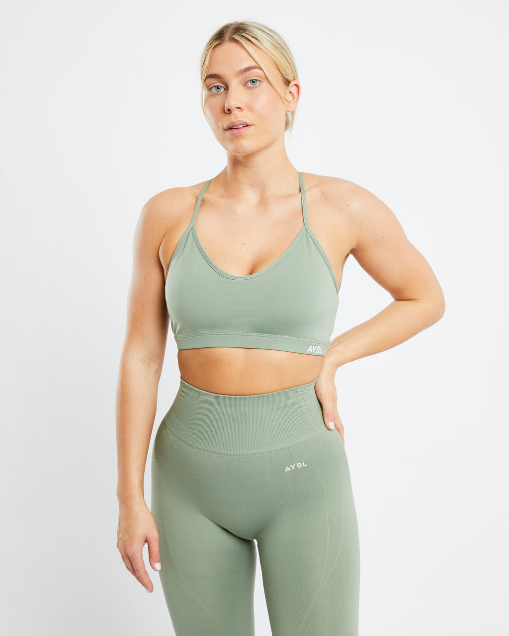 Essential V Neck Sports Bra - Olive Vert